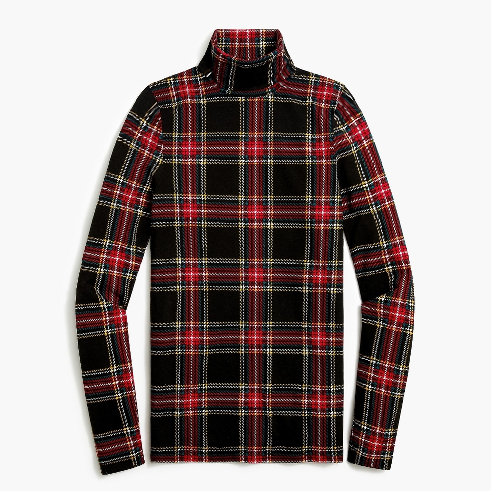 New! J.Crew sz Medium M Printed tissue turtleneck Black Tartan plaid Top NWT
